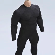 1/6 Black tight stretch bodysuit leotard for 12" Muscular body Phicen M35