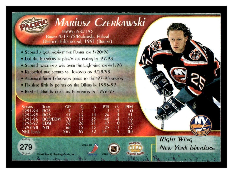 1998 Pacific #279 Mariusz Czerkawski - New York Islanders - Image 2 of 2