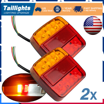 2 Red Amber Trailer Tail Light Kit For Brake RV Boat Truck Turn Signal Led Light