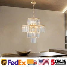 20'' Modern Crystal Chandelier Gold Luxury 4-Tier Pendant Light Ceiling Fixture