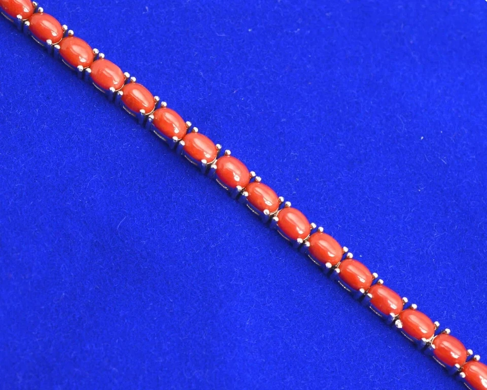 Brazalete de piedras preciosas de coral rojo de plata de ley 925 pulsera de tenis regalo por amor Foto 3 de 4