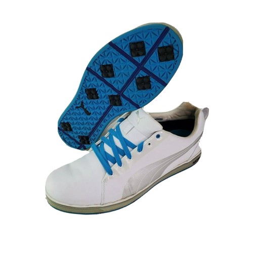 White Gray Blue Leather Golf Shoes ART 