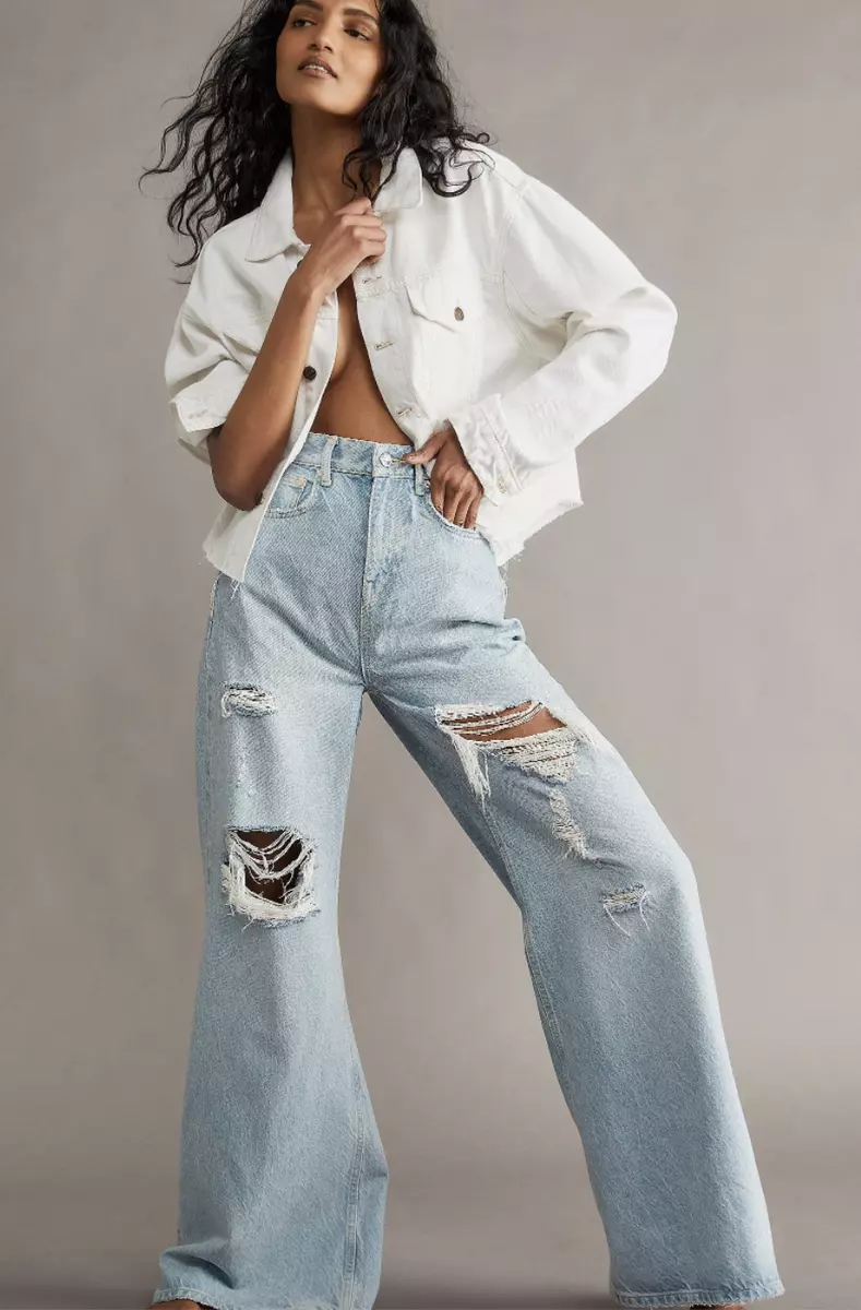 NWT Free People We The Free Ollie Wide Leg Flare Western Destroyed Jeans Size 33