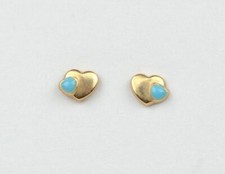 14k yellow gold earrings heart enamel