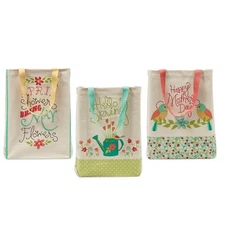 Canvas Totes 3 Pack Garden Printed Cotton 15"w X 15 1/2"l X 4 Shopping 