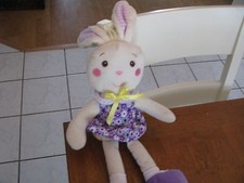 goffa plush white ivory bunny purple lavendar flowers dress soft baby lovey 16"