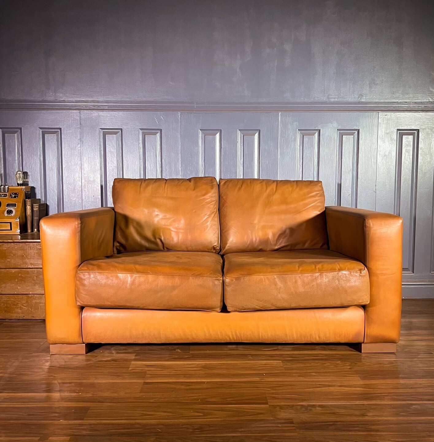 Leather 2 Seater Sofa Tan Brown Vintage Danish Style Retro Mid Century