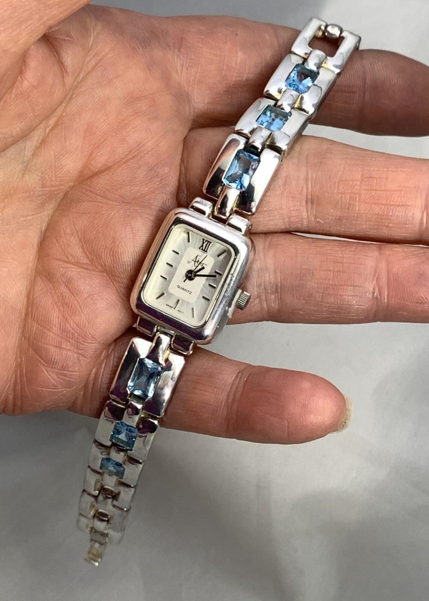 Aria Sterling Silver Swiss Blue Topaz Bracelet Watch With Swiss