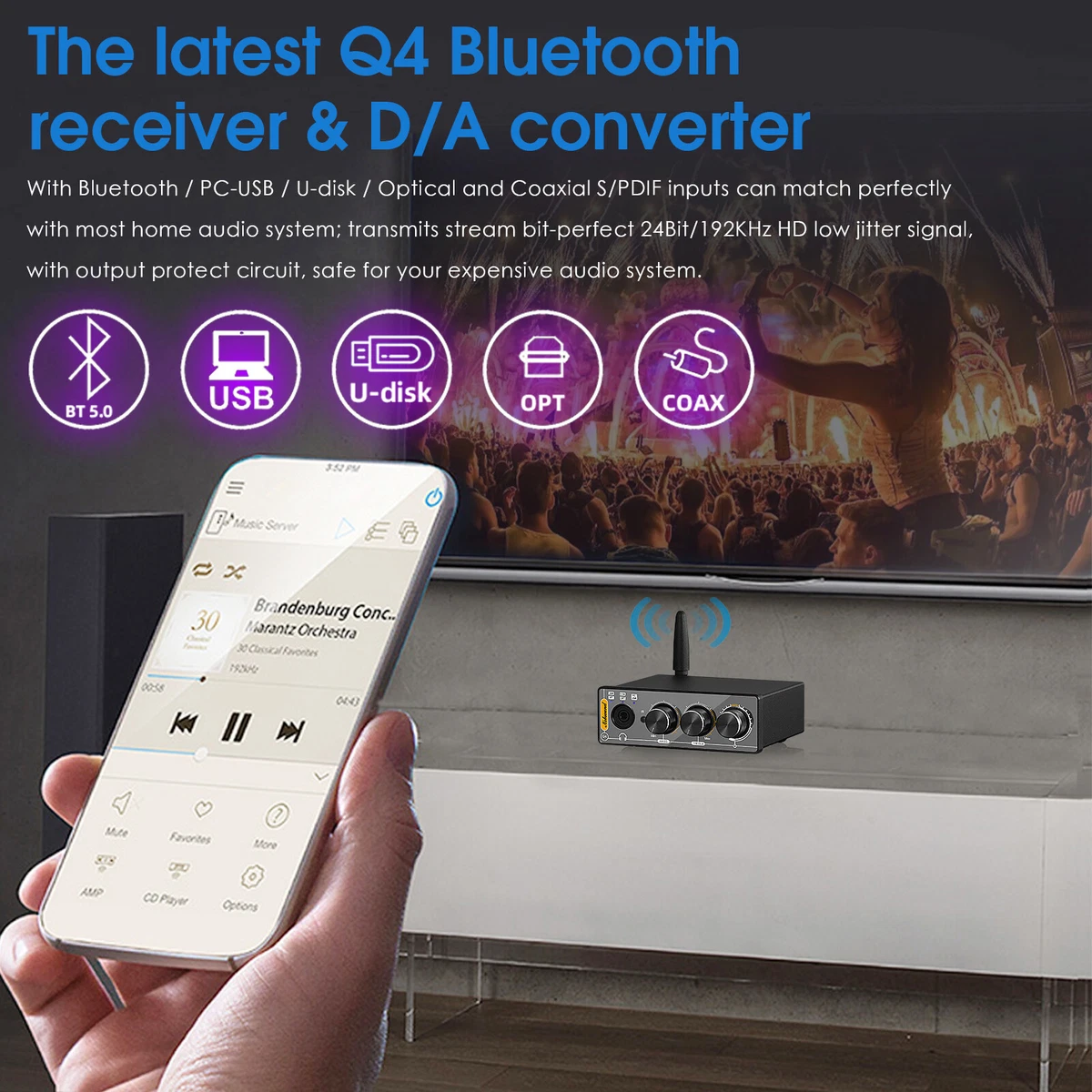 Nobsound Q4 Bluetooth USB DAC Digital to Analog Converter Gaming Headphone Amp