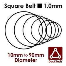 DeckTech 1mm Square Belt 10mm to 90mm ØInner Diameter Rubber ~0.9mm/1.1mm/1.0mm