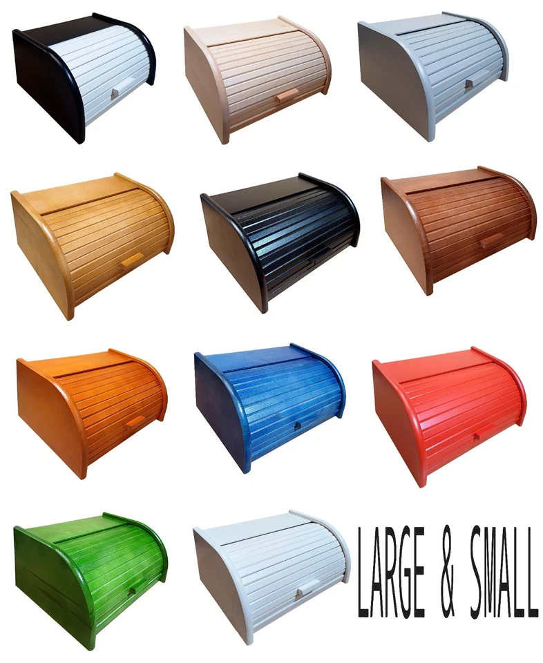 Wooden Bread Box Apollo Roll Top Bin Storage Loaf Kitchen Small Large 24 types