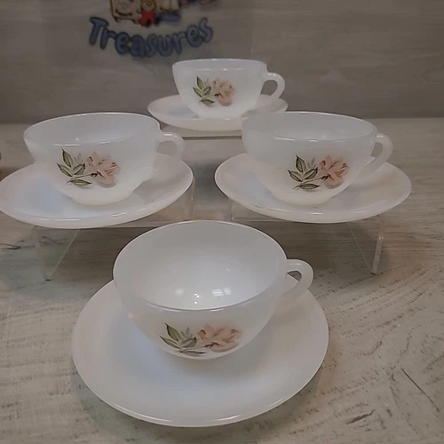 Vintage French Arcopal Milk White Glass Tea Cup and Saucer (2 Available) EUC