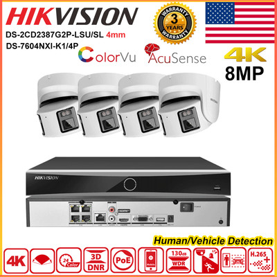 Hikvision 4ch 4POE CCTV System Panoramic 4K 8MP Dual Lens ColorVu IP Camera Lot
