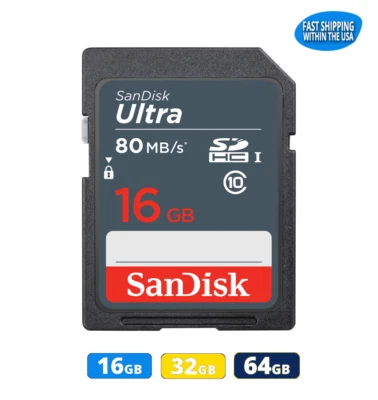 Sandisk SDHC Ultra C10 16GB 32GB 64GB for Cannon Nikon Kodak & Sony Camera lot - Image 1 of 4