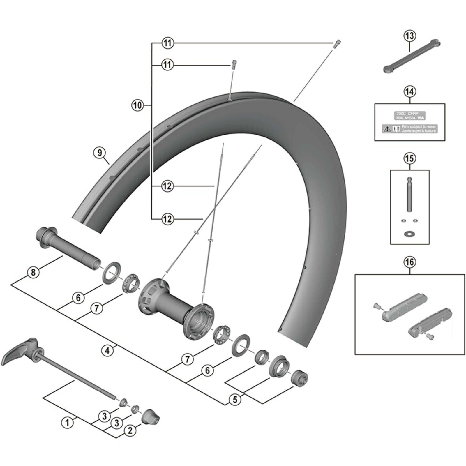 Shimano Spares WH-R9200-C50-TU-F complete hub axle