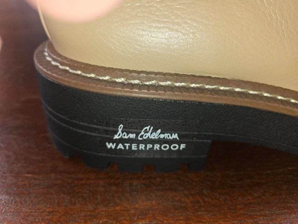 ¡Botas impermeables para mujer Sam Edelman Laguna de cuero sésamo! Talla US 7W Foto 3 de 4