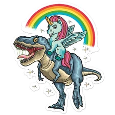 Unicorn Riding T-Rex - Vinyl Decal Sticker - Car Window Laptop - ebn8532