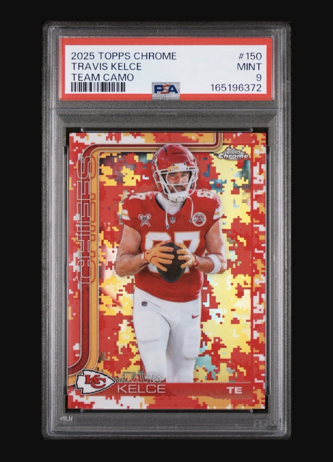 Topps 2025 Chrome Travis Kelce Team Camo #150 Chiefs PSA 9 SP Low Pop! view 1