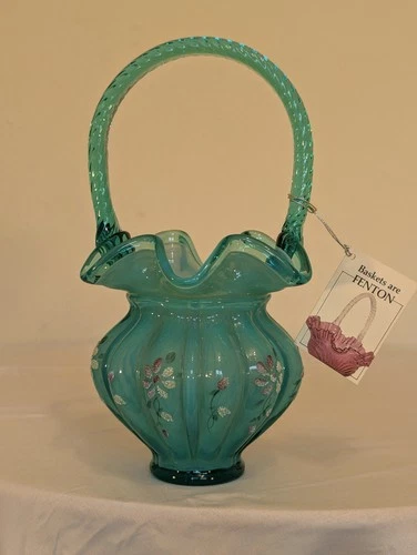 Fenton Glass Hand Painted Glass Basket