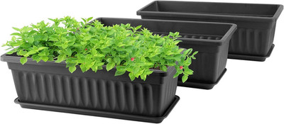 Rectangle Planters for Indoor Plants, 3 Pack Long Outdoor Plastic Flower Boxes V