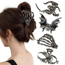 4 PCS Gothic Hair Claw Clips Women Halloween Spider Web Bat Skeleton Hand