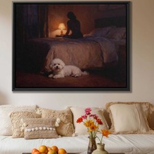 Oil Painting Bichon Frise Canvas Print Dog Wall Art Bedroom Dog Artwork Decor
