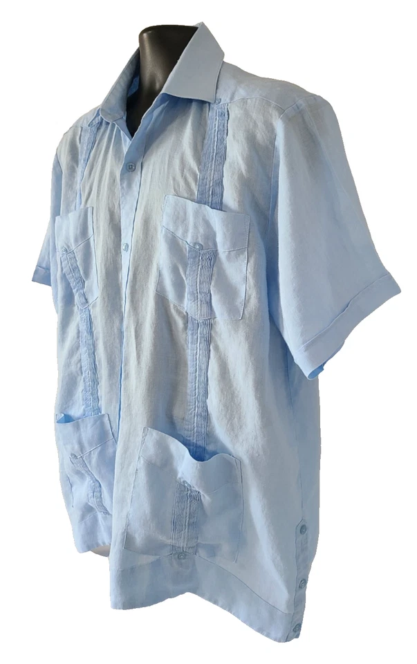 MOJITO COLLECTION Mens Linen Guayabera Shirt SIZE 2X Short Sleeve Light Blue - Image 2 of 4