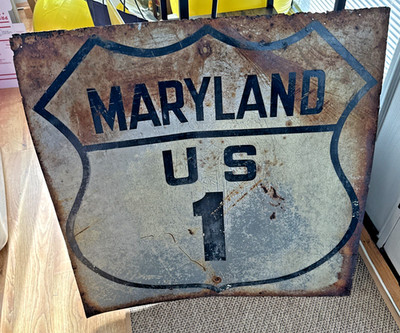 Vintage 1940s 1950s Barn Fresh Maryland Route 1  Road Sign 24 x24 