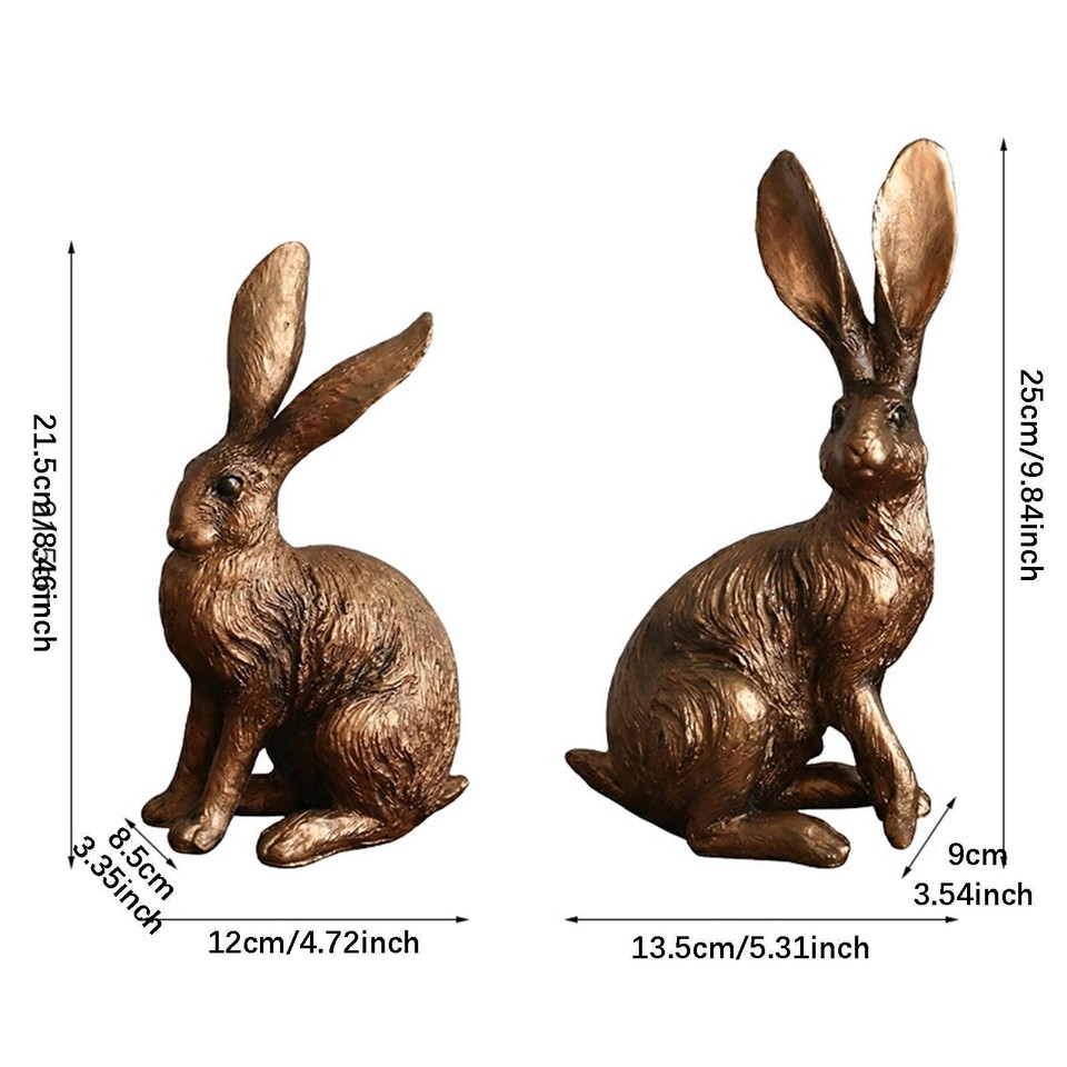 2x Vintage Bunny Statues Resin Rabbit Figurines for Patio Living Room ...