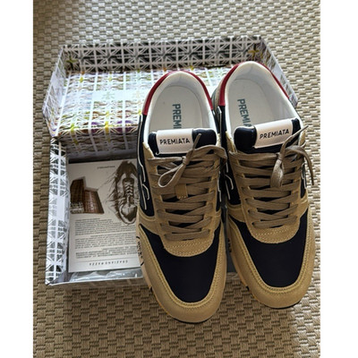 Premiata MICK Herren Sneaker EU 45 Beige/Blau/Rot Low Top atmungsaktiv