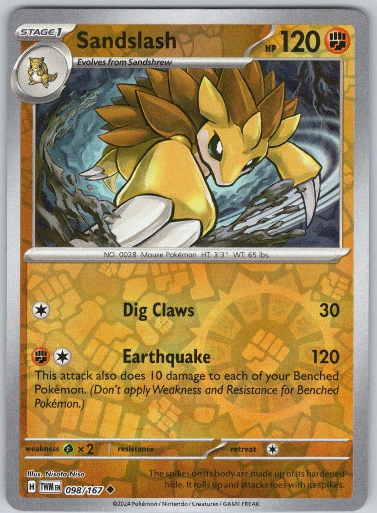 Sandslash 098/167 Reverse Holo Twilight Masquerade TWM NM/M