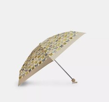 NWT Coach UV Protection Mini Umbrella in Butterfly Print Silver Biscotti Multi