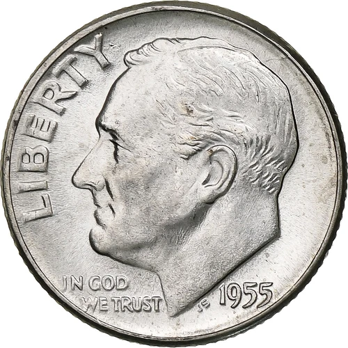 [#369946] United States, Dime, Roosevelt Dime, 1955, U.S. Mint, BU, Silver, MS,