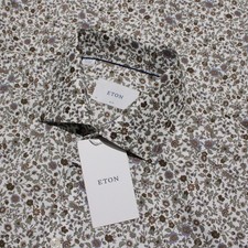 Eton NWT Dress Shirt Size 38 15 Slim Fit in White Floral Print 100 Cotton