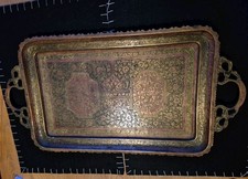 Mosiężna taca grawerowana indyjska mosiężna taca antyczna vintage cudowna 