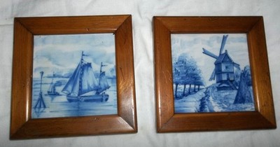 PR.DUTCH Delft Blue Sailboats,Windmills,FRAMED  TILES PAUL HEINLEYS BRENTWOOD