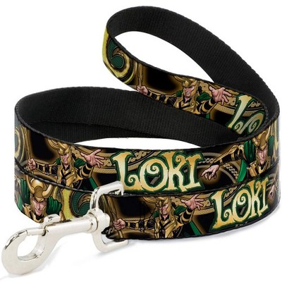 Pet Leash Loki Poses Black Gold Green 4 Feet Long 1 Inch Wide Dog Walker