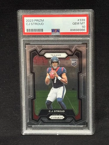 CJ STROUD TEXANS 2023 PANINI PRIZM BASE ROOKIE CARD # 339 GRADED GEM MINT PSA 10