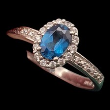 925 Sterling Silver Prong Set Blue Topaz Vtg Czs Halo Cocktail Ring Sz 9 READ