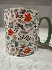 POINSETTIA 16oz Mug 10 Strawberry Street Bella Floral Christmas Green Rim Flawed