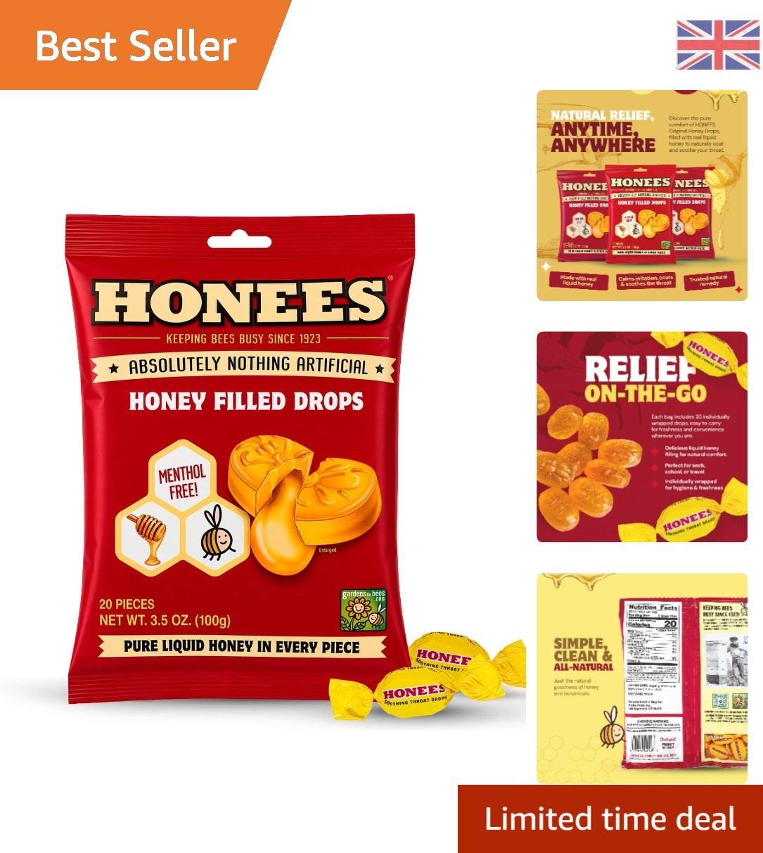 Honig Honees Honey Filled Drops Honey Cough Drops With Real Honey-Natural Sore Throat Relief-Nothing Artificial-Throat Coat Lozenges Natural Cough Su - Image 2