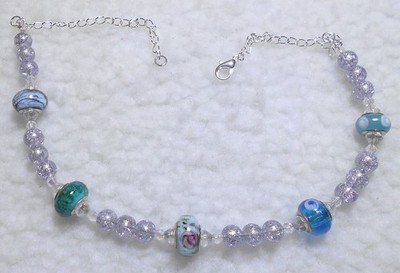Glasperlen Halskette, 15 mm Blau Charm Perlen, 19,5 Zoll oder kürzer. Handarbeit.  (1C1)