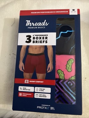 Threads Men's 6'' Premium Performance Nylon Boxer Briefs, 3-Pack, Size M 32-34