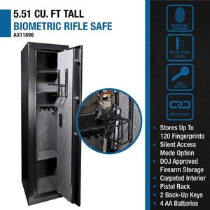 Barska DOJ Approved 5.51 Cu Ft 12 Rifle Biometric Fingerprint + Key Lock Safe