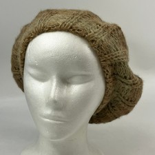 Vtg Brown Tan Acrylic Knit Beret Slouchy Cap Boho 1970s Pattern Textured Hat NWT