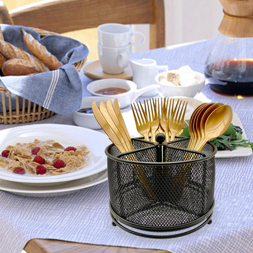 360° drehbare Metall Utensilien Caddy - 4 Fächer Silberbesteck Besteck schwarz - Bild 4 von 6