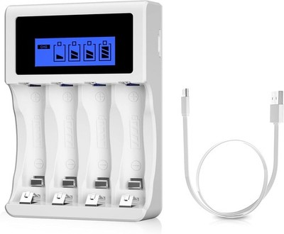 BONAI Ladegerät 4 Slot USB AA AAA Akkuladegerät LCD NI MH NI CD Batterien Smart