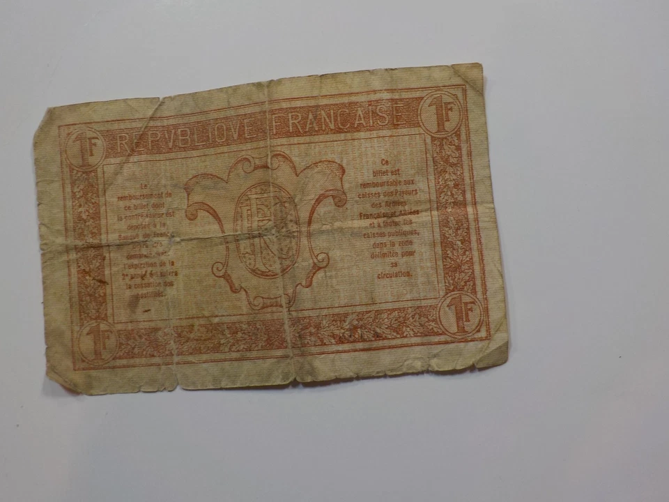 WW1 Military Currency 1 Franc Note Paper Money World War One France Payment WWI - Image 2 of 2