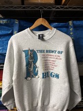 Vintage 1990s 1995 Warner Brothers Bugs Bunny checklist grey crewneck sweatshirt