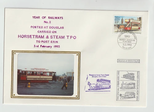 Isle of Man 1993 Year of  Railways No2 Special cancel FDC carried Tram see note